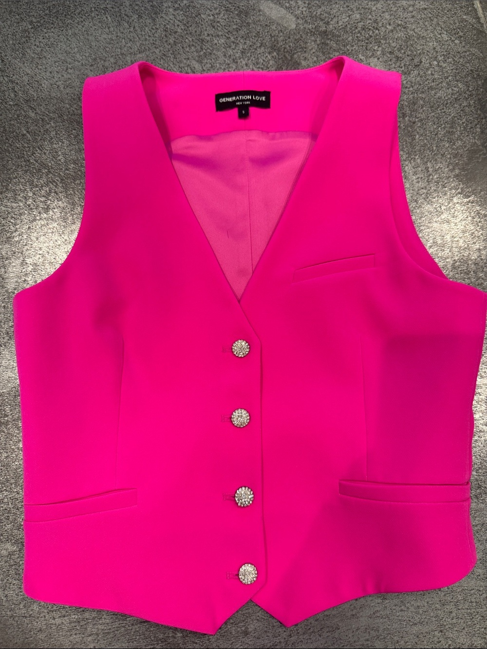 Generation Love Bright Fuchsia Vest with Rhinestone Buttons